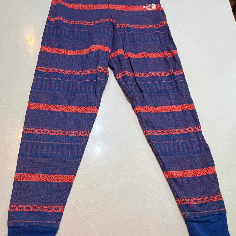 Women’s North Face Navy and Red Striped Joggers, Large